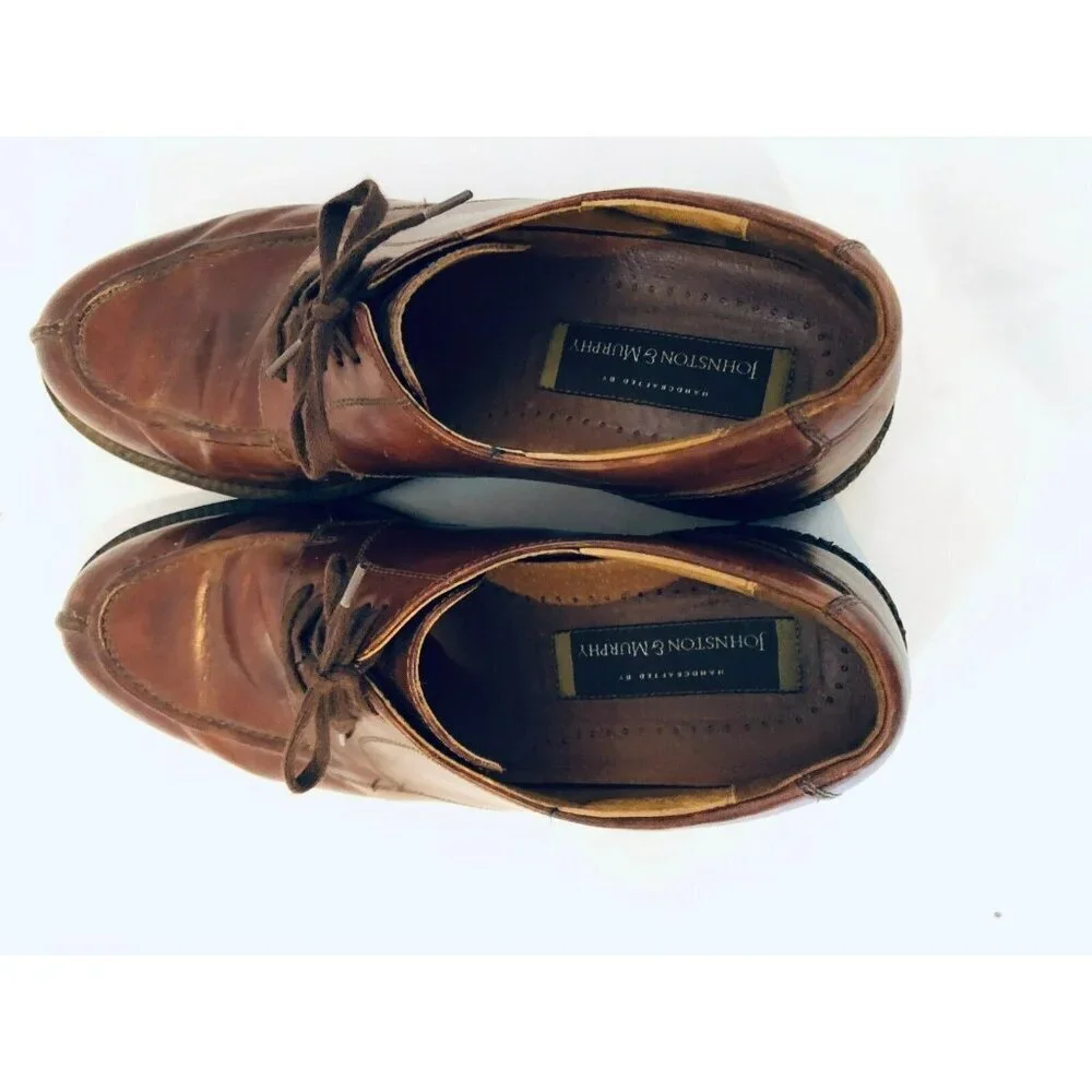 Johnston & Murphy Mens Size 10.5 Shoes Oxford Brown Lace Up Leather Italy